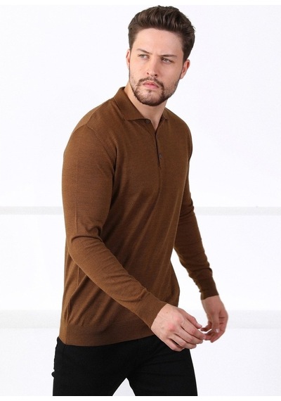 Ferraro Taba Polo Yaka Superfine Erkek Triko Kazak Taba
