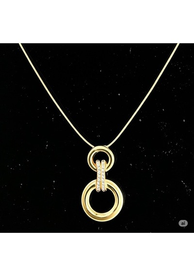 Çelik Gold Halka Tasarımlı Kadın Kolye - 45 Cm Çok Renkli