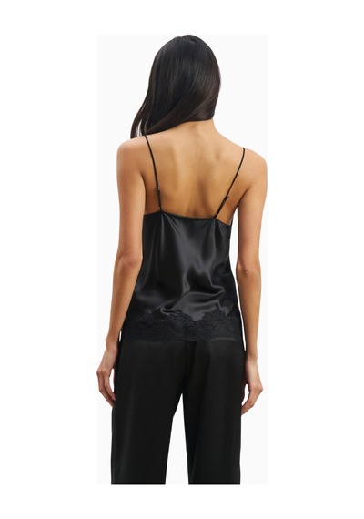 Because Of Alice Satin Lace Detail Camisole V Yaka Kadın Bluz Siyah