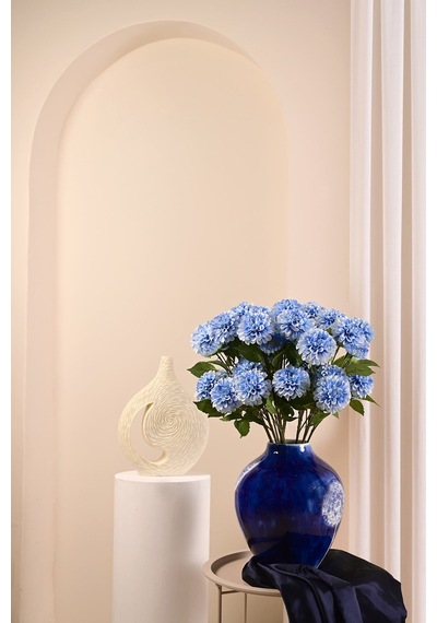Mavi Yapay Dahlia Yıldız Çiçeği 3 Dallı Lüx İpeksi Dokulu 75 Cm