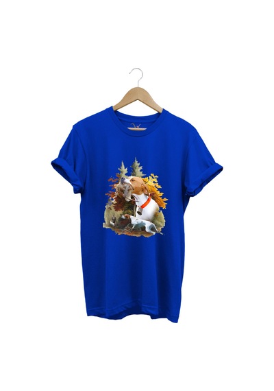 Hunting Avcılık Çulluk Ve English Pointer Av Köpeği Baskılı %100 Pamuk Regular Fit Mavi T-shirt Mavi