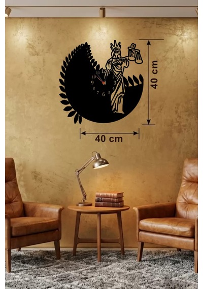 Adalet Tanrıçası Themis Tasarım Ahşap Duvar Saati - 40x40 Cm Avukat Hediyesi Belirtilmemiş