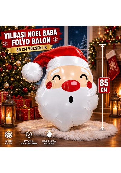 Vıp Yüksek Kalite Dev 85 Cm Noel Baba Folyo Balon Yılbaşı Ağacı Balonu Noel Baba Yılbaşı Balonu 85cm