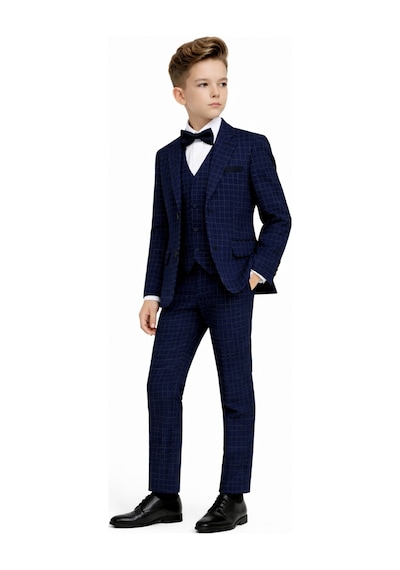 Ahengim Erkek Çocuk Slim Fit Dokulu Çizgili Klasik Takım Elbise Ak197-198 Lacivert