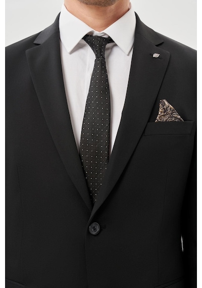 İmza Siyah Düz Mono Yaka Esnek 6 Drop Slim Fit Classic Takım Elbise 1001245178 Siyah