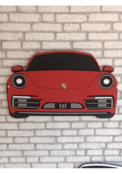 Porsche Araba Duvar Süsü Strafor Tablo Duvar Aksesuarı Strafor Tablo Kırmızı