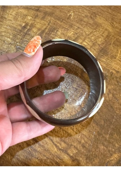 Çiçek Desenli Kadın Kemik Hint Bileziği Çap 7 Cm Çok Renkli
