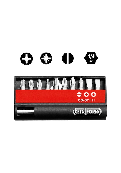 Ceta Form CbSt111 11 Parça DüzYıldızPozidriv Bits Uç Takımı 14" Bits Tutucu İle