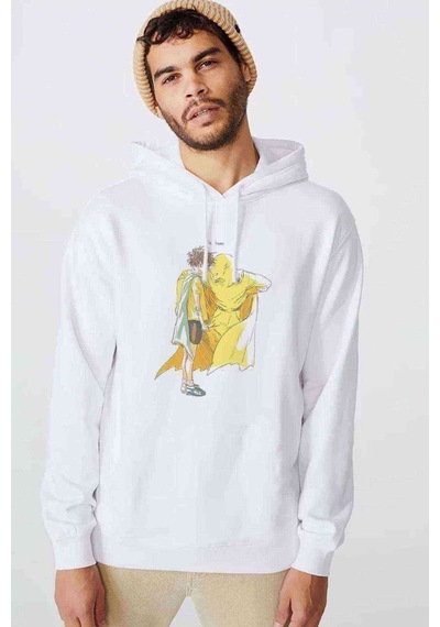 Anime One Punch Man Baskılı Beyaz Erkek Kapşonlu Sweatshirt (531044875)