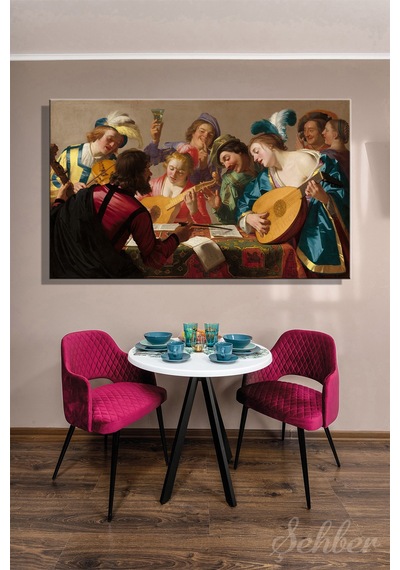 Kanvas Tablo Gerrit Van Honthorst "the Concert" Yatay Salon Tablosu - 4677 Çok Renkli