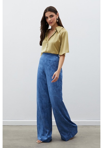 Sateen Jakarlı Salaş Pantolon - İndigo
