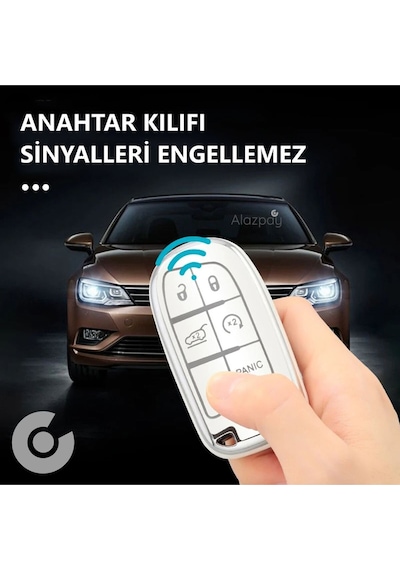 Jeep Fiat Egea Cross Dodge Renegade Grand Cherokee Chrysler Tpu Anahtar Kılıfı Siyah - Gümüş