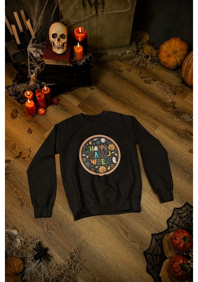Magors Stıl-x Happy Halloween - Cadılar Bayramı Baskılı Unısex Çocuk Sweatshırt Siyah-6