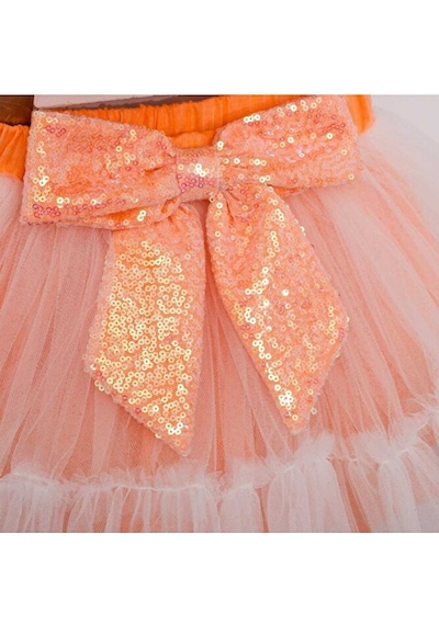Ministok Mirella Payetli Crop Ve Tütü Etekli İkili Kız Çocuk Takım Neon Oranj