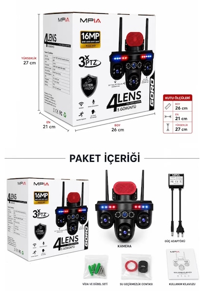 Mpıa Goro 4 Lens Wifi 3 Ptz 3 Kamera Motorlu +1 Kamera Sabit Ip66 Gece Görüş Akıllı Güvenlik Kamerası
