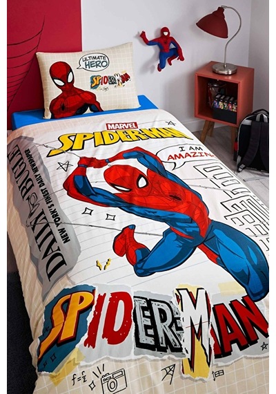 Disney Nevresim Takımı Ranforce Tek Kişilik Gri Spıderman Web Slın