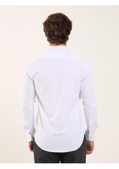 Dufy Beyaz Erkek Slim Fit  Klasik Yaka Uzun Kol Gömlek - 88164 Beyaz