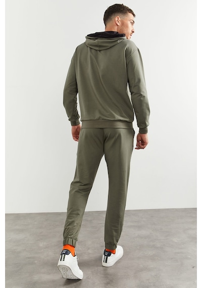 Tommy Life Çağla Kapüşonlu Kanguru Cep Lastik Paça Erkek Oversize Eşofman Takımı - 85117 Yeşil
