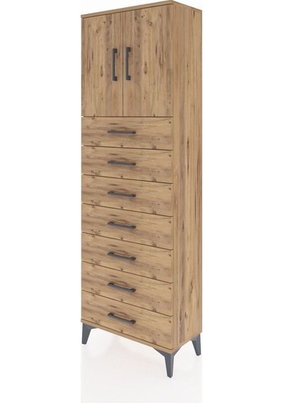 Arges Dolap 2 Raflı 7 Çekmeceli 2 Kapaklı 60x30x182 Çam-çam Çam