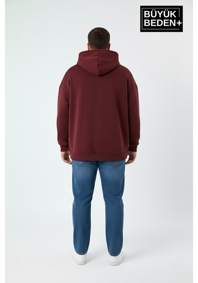 Süperlife Erkek Büyük Beden Ar Baskılı Kapüşonlu İnce Sweatshirt Spr26bsw963 Bordo