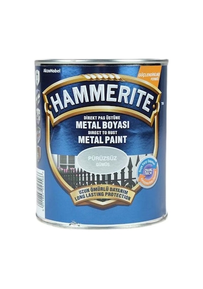 Hammerite Pas Üstü Metal Boyası Düz Gümüş 0,75Lt