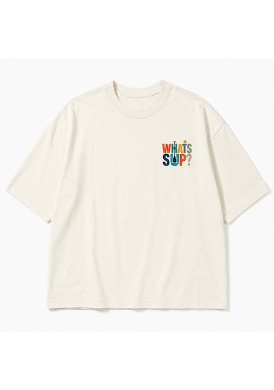Montree Sup Whatsup Oversize Baskılı Pamuk Premium Tişört Beyaz