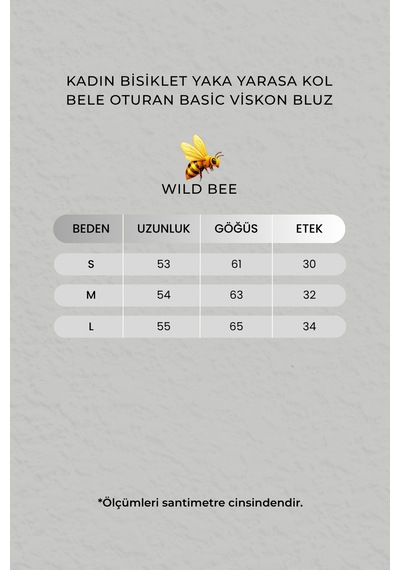 Wild Bee Kadın Lacivert Bisiklet Yaka Yarasa Kol Bele Oturan Basic Viskon Bluz
