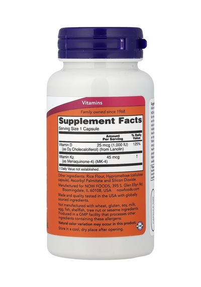 Vitamin D3 & K2 1,000 Iu / 45 Mcg Plus Cardiovascular Health 120 Capsules