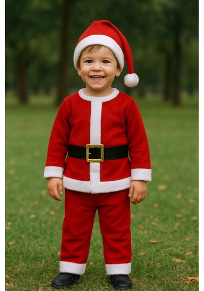Parti Selesi Erkek Çocuk Noel Baba Kıyafeti Yılbaşı Kırmızı