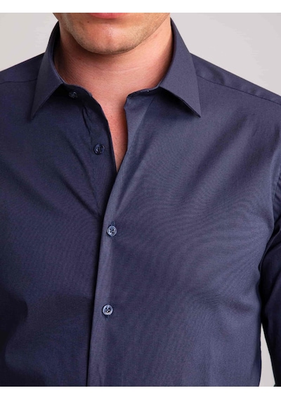 Dufy Lacivert Erkek Ekstra Slim Fit Düz Brent Yaka Uzun Kol Gömlek - 62471-lacivert Lacivert