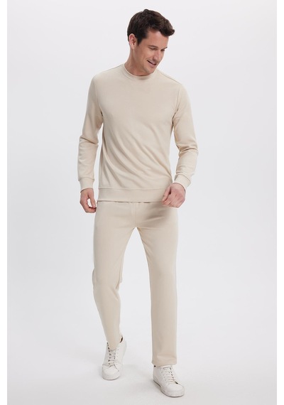 Tudors Erkek Slim Fit Dar Kesim Beli Bağcıklı 3 Cepli Geniş Paça Kemik Eşofman Altı-41911 Kemik