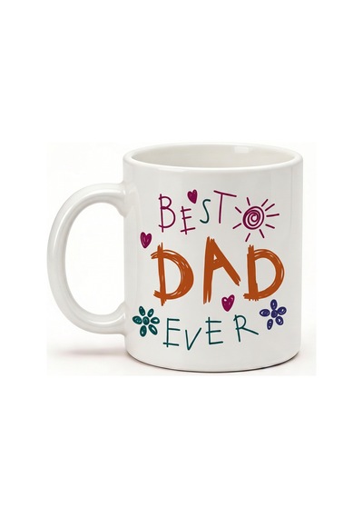 Babaya Özel Best Dad Ever Yazılı Kupa Bardak - Komik Tasarım Baskılı Seramik Hediye Kupa Bardak Çok Renkli