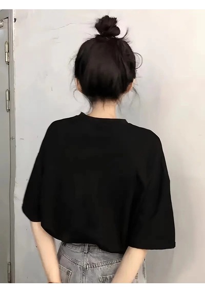 Genel Markalar 20/1 Penye Compack Baskılı Oversize Kısa Kol Bisiklet Yaka T-shirt - Siyah - Renkli