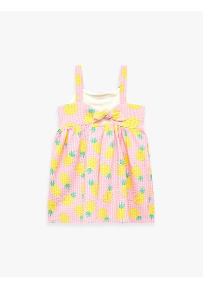 Koton Ananas Desenli Astarlı Askılı Pamuklu Elbise Pembe Desenli 6smg80002ak