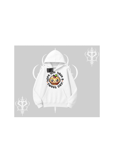 Tarzsokak Sweet Day Cupcake Baskılı Kapşonlu Sweatshirt Beyaz