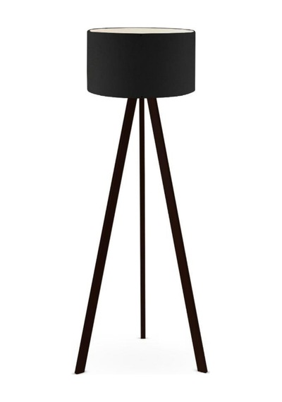 Pratik Tripod Ahşap Ayaklı Lambader Köşe Lambası Siyah Kumaş Dark Siyah