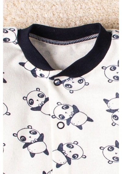Mai Perla Organik Panda Desenli 3 Parça Tulum Seti Mai122 Siyah