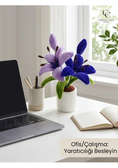 Crystal Coza El Yapımı Saksılı Mavi Şönil Çiçek 28 Cm - Salon Yatak Odası Ofis Dekoratif Yapay Çiçek Lilyum Mor - Mavi Crystal Coza El Yapımı Saksılı Mavi Şönil Çiçek 28 Cm - Salon Yatak Odası Ofis Dekoratif Yapay Çiçek Lilyum Mor - Mavi