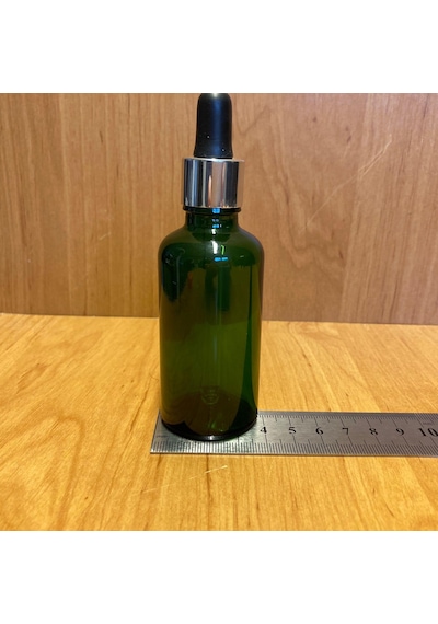 50ml Yeşil Cam Damlalıklı Şişe , Gümüş Metal Kapak , 50 Cc Yeşil