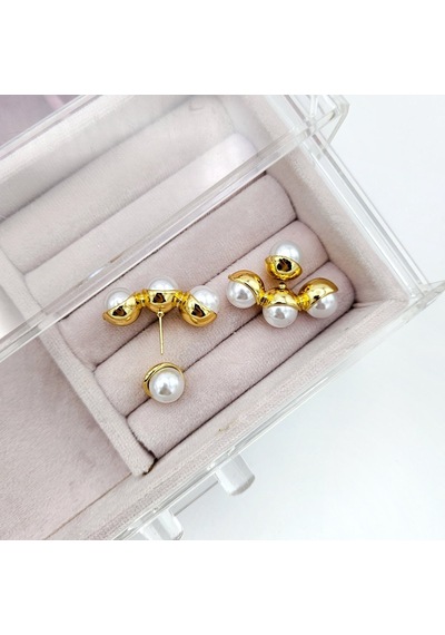 Özel Seri İkili Kullanımlı Üçlü Top İnci Küpe Gold
