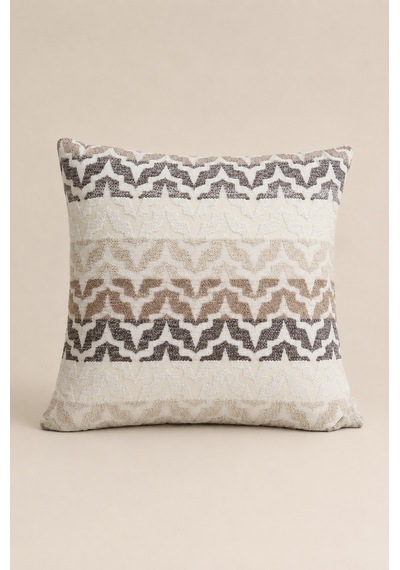 Fuly Consept Rhythmweave Sand Krem Bej Gri Dokulu Görünümlü Zigzag Desenli Modern Kırlent Kılıfı Çok Renkli