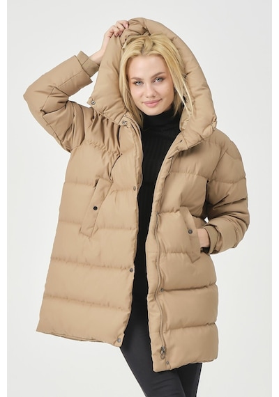 Pique Kadın Mont Geniş Yakalı Ribana Detaylı Oversize Kadın Mont Melody Kadın Mont K.bej