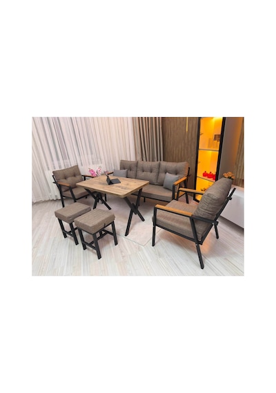 Houseart Dora 3 -1 - 1 + Masa + 2 Adet Puf , Balkon, Bahçe, Teras, Cafe - Salon - Metal Kanepe Koltuk Takımı , Çay Seti Cappuccino Houseart Dora 3 -1 - 1 + Masa + 2 Adet Puf , Balkon, Bahçe, Teras, Cafe - Salon - Metal Kanepe Koltuk Takımı , Çay Seti Cappuccino
