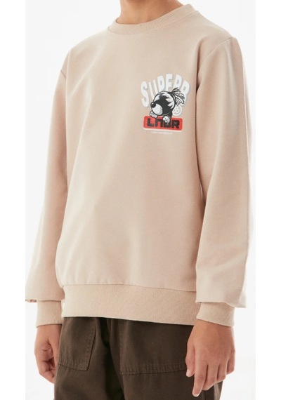 İrem Çocuk Giyim Erkek Çocuk Superb Önü Arkası Yazı Resim Desenli Bej Renk Sweatshirt Bej