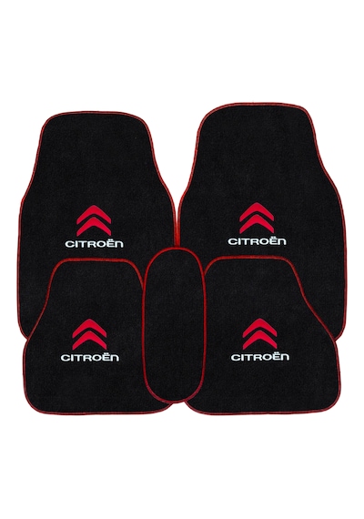 Citroen C-elysee Uyumlu Araç Oto Halı Paspas Seti & Torpido Koruma Halısı Nakışlı Tasarım Kırmızı Kenar