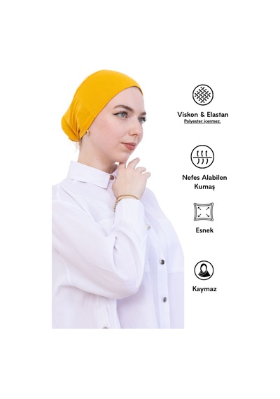 Modish Group Kadın Tesettür Bone Bağcıklı Dikişsiz Penye 4 Parça Set Bordo, Sarı, Zümrüt, Turkuaz