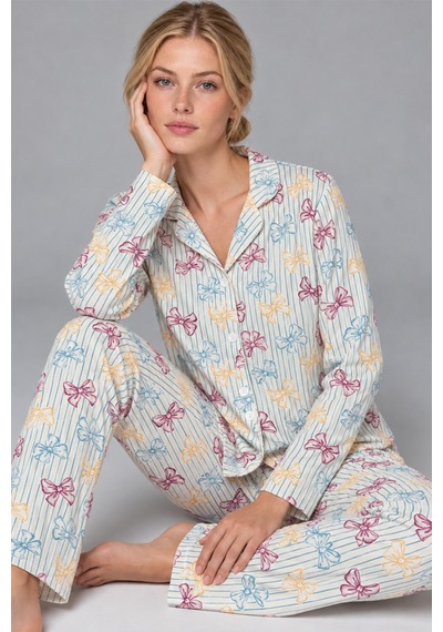 Fit Women Kadın Kurdela Desenli Bol Renkli Pijama Takımı 4798 Çok Renkli
