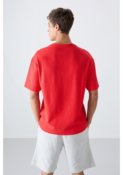 Tommy Life Fiesta Pamuklu Kalın Yüzeyi Dokulu Oversize Fit Baskılı Erkek T-shirt - 88336 001