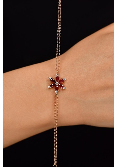 Roza Silver Yakut Taşlı Rose Lotus Çiçeği Gümüş Bileklik