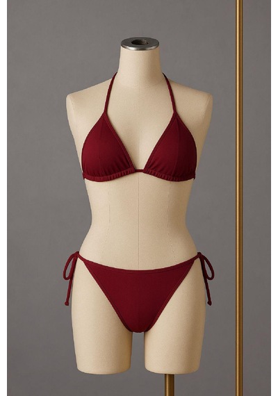 Alfa Aksesuar 03 Kadın Bordo Yandan Ve Boyundan Bağlamalı Bikini Mayo Takımı